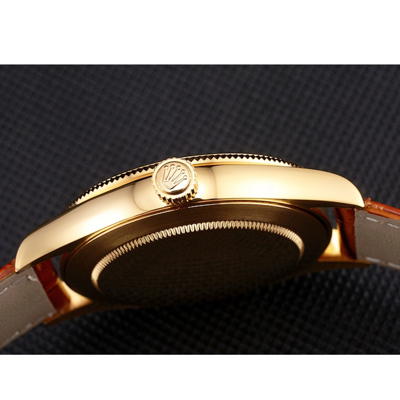 Aaa replica watch Brown Strap Rolex Leather Swiss Gold Datejust Dial Light White Case 0824